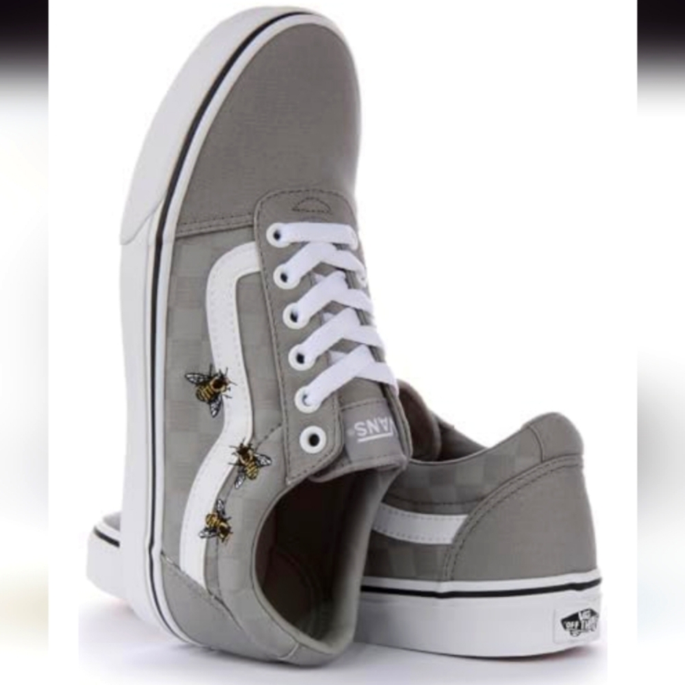 Vans Ward Bees Drizzle Embroidered Sneakers, 5.0, NWB, Gray/White